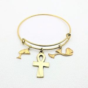 Ankh ~ Egyptian Nefertiti Lotus Charm Bracelet